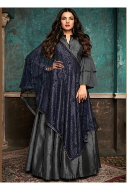 Grey Silk Ceremony Embroidered Gown Style Anarkali