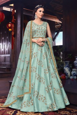 Blue Silk Wedding Embroidered Floor Length Anarkali