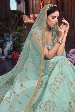 Blue Silk Wedding Embroidered Floor Length Anarkali