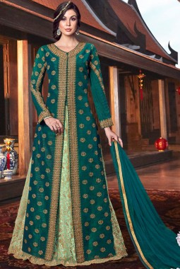 Green Silk Wedding Embroidered Floor Length Anarkali Suit