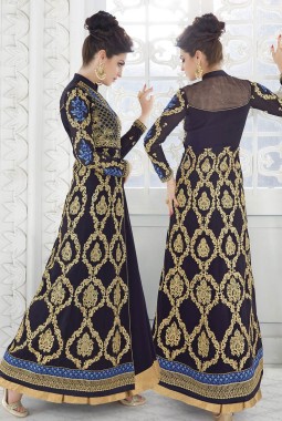 Blue Faux Georgette Wedding Embroidered Skirt Kameez