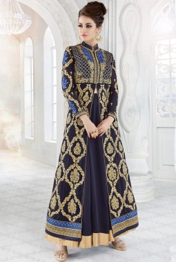 Blue Faux Georgette Wedding Embroidered Skirt Kameez