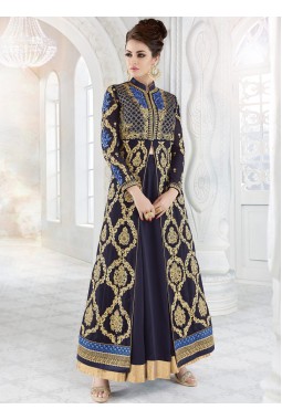 Blue Faux Georgette Wedding Embroidered Skirt Kameez