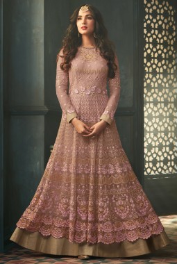 Pink Net Party Embroidered Floor Length Anarkali Suit