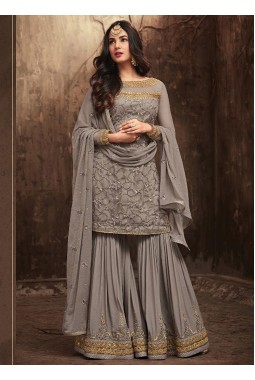 Grey Net Wedding Embroidered Pakistani Palazzo Suit