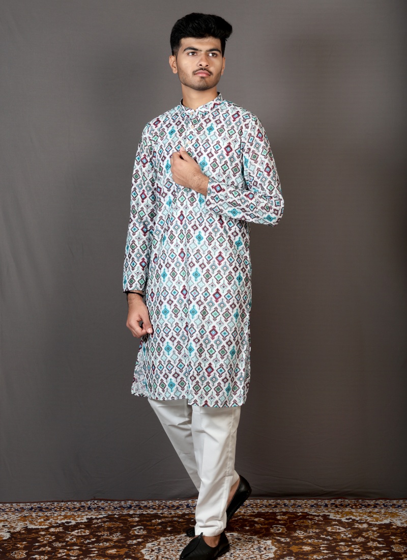 Multicolor Lakhnavi Festival Kurta Multicolor Lakhnavi Festival Kurta