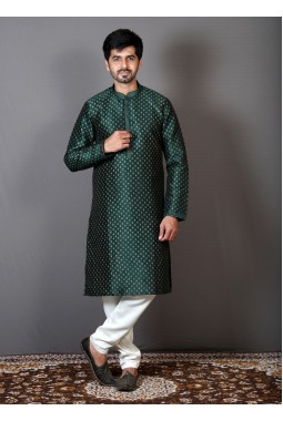 Bottle Green Silk Printed Sangeet Kurta