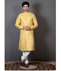 Yellow Brocade Silk Embroidered Haldi Function Kurta Yellow Brocade Silk Embroidered Haldi Function Kurta