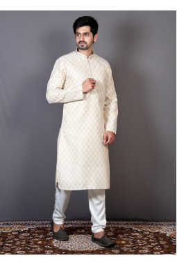 Cream Brocade Silk Printed Sangeet Kurta