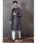 Navy Blue Brocade Silk Printed Party Wear Kurta Navy Blue Brocade Silk Printed Party Wear Kurta