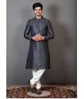 Navy Blue Brocade Silk Printed Party Wear Kurta Navy Blue Brocade Silk Printed Party Wear Kurta