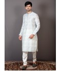 Multicolor Brocade Silk Printed Engagement Ceremony Kurta
