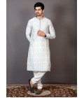 Multicolor Brocade Silk Printed Engagement Ceremony Kurta
