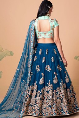 Dove Blue Net Thread Embroidery Wedding Lehenga Choli