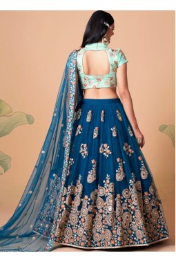 Dove Blue Net Thread Embroidery Wedding Lehenga Choli