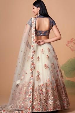 Off White Net Sequins Wedding Lehenga Choli