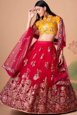 Rani Net Dori Embroidery Wedding Lehenga Choli