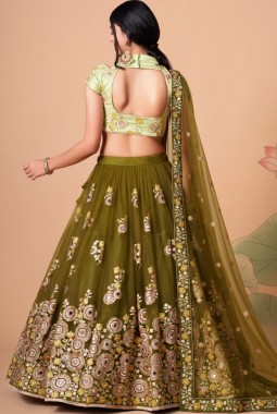 Mehndi Net Mirror Work Wedding Lehenga Choli