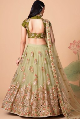 Pista Net Zari Embroidery Wedding Lehenga Choli