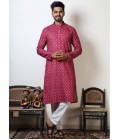 Navratri Garba Cotton Viscose Bandhani Kurta For Men In Pink Navratri Garba Cotton Viscose Bandhani Kurta For Men In Pink