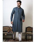 Navy Blue Cotton Viscose Navratri Kurta For Men Navy Blue Cotton Viscose Navratri Kurta For Men