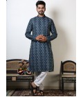 Navy Blue Cotton Viscose Navratri Kurta For Men Navy Blue Cotton Viscose Navratri Kurta For Men
