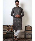 Floral Print Cotton Viscose Navratri Wear Kurta For Mens In Dark Green Floral Print Cotton Viscose Navratri Wear Kurta For Mens In Dark Green