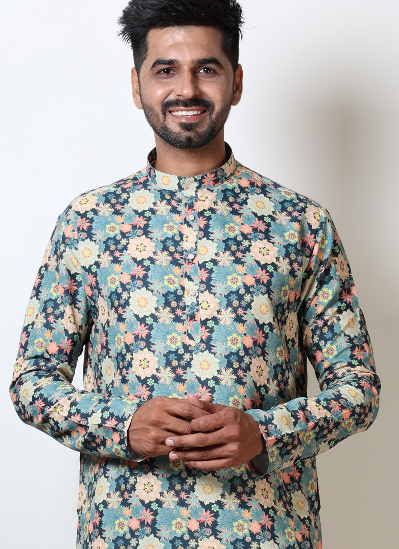 Navratri Cotton Floral Print Kurta In Pista Green Navratri Cotton Floral Print Kurta In Pista Green