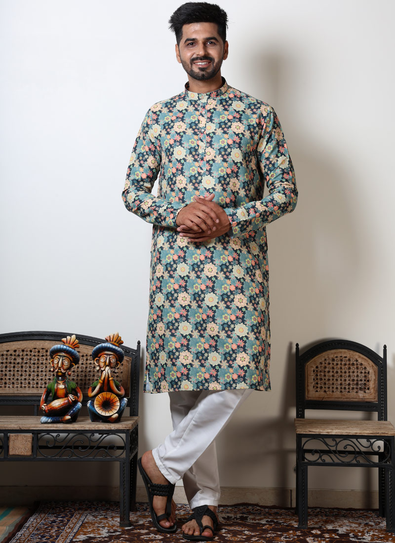 Navratri Cotton Floral Print Kurta In Pista Green Navratri Cotton Floral Print Kurta In Pista Green