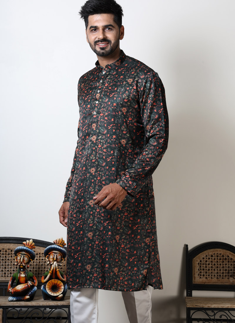 Floral Print Knee Length Cotton Kurta For Navratri Festival