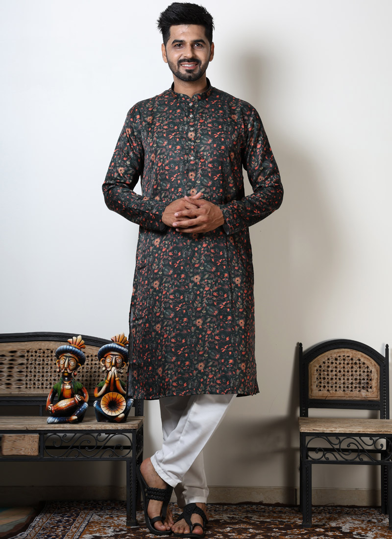 Floral Print Knee Length Cotton Kurta For Navratri Festival