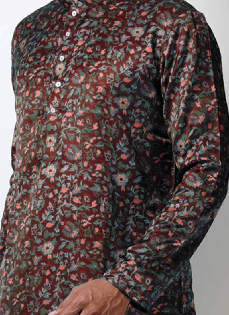 Maroon Cotton Floral Mens Kurta For Navratri 2024 Maroon Cotton Floral Mens Kurta For Navratri 2024