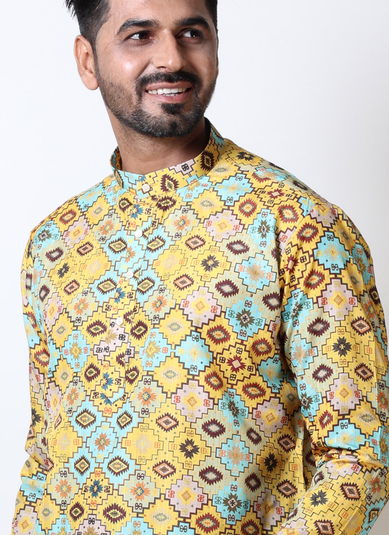 Navrati Garba Wear Abstract Print Cotton Kurta In Multicolor Navrati Garba Wear Abstract Print Cotton Kurta In Multicolor