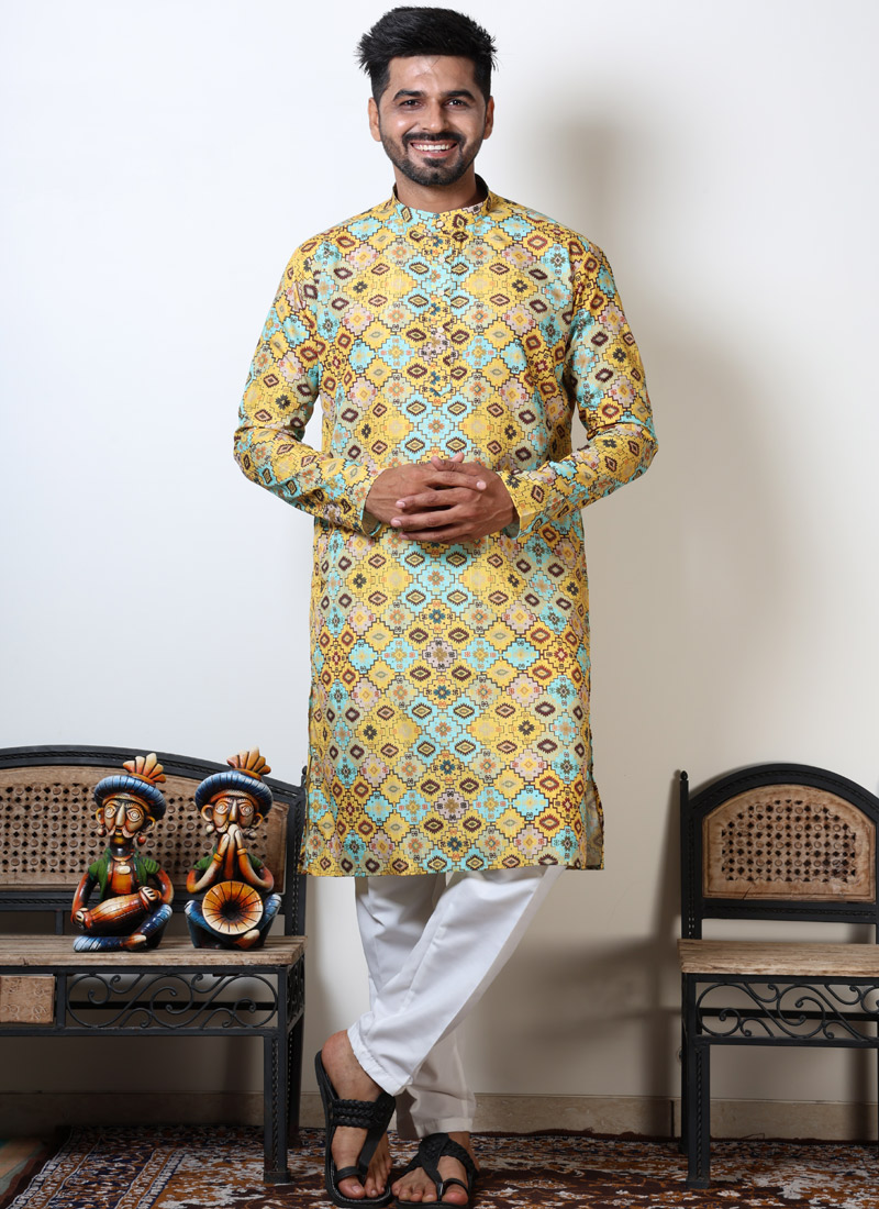 Navrati Garba Wear Abstract Print Cotton Kurta In Multicolor Navrati Garba Wear Abstract Print Cotton Kurta In Multicolor