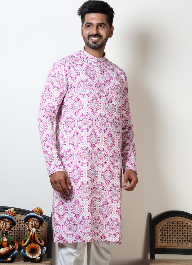 Round Neck Violet Cotton Viscose Kurta For Navratri Dandiya