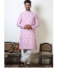 Round Neck Violet Cotton Viscose Kurta For Navratri Dandiya