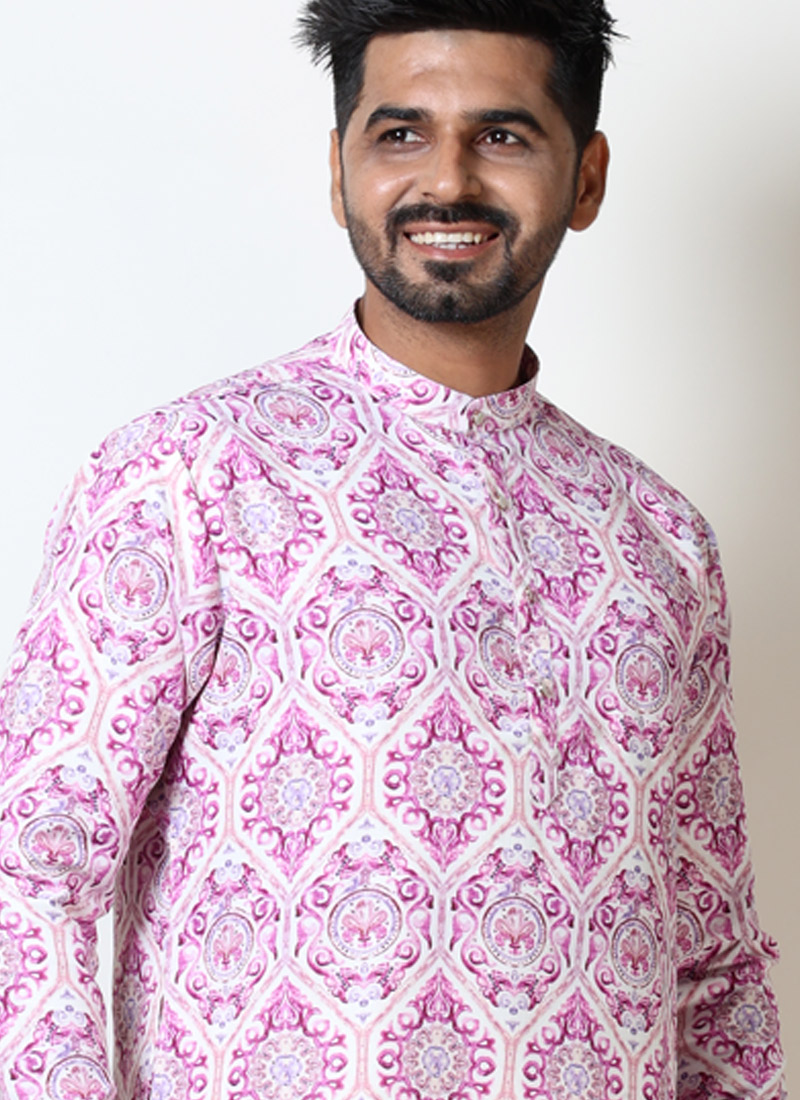 Round Neck Violet Cotton Viscose Kurta For Navratri Dandiya