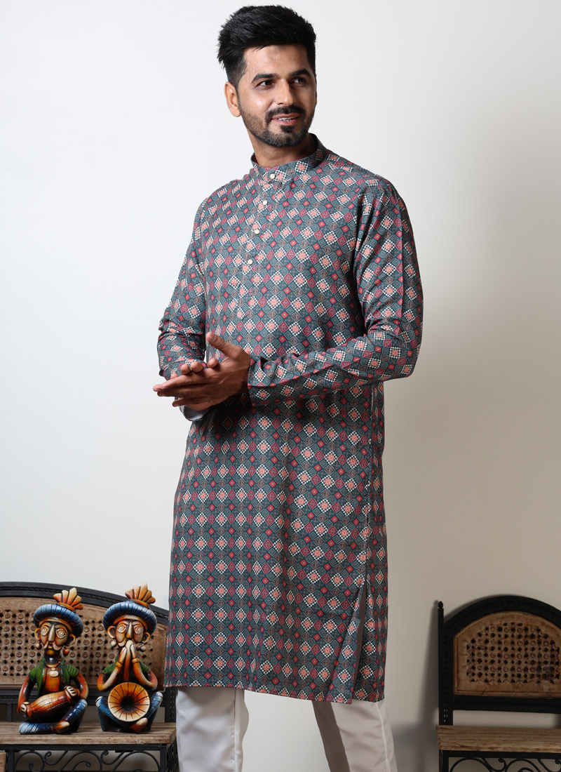 Maroon & Green Cotton Viscose Printed Kurta For Navratri Maroon & Green Cotton Viscose Printed Kurta For Navratri