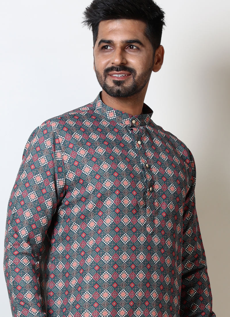 Maroon & Green Cotton Viscose Printed Kurta For Navratri Maroon & Green Cotton Viscose Printed Kurta For Navratri
