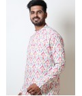 White & Pink Abstract Print Cotton Kurta For Mens White & Pink Abstract Print Cotton Kurta For Mens