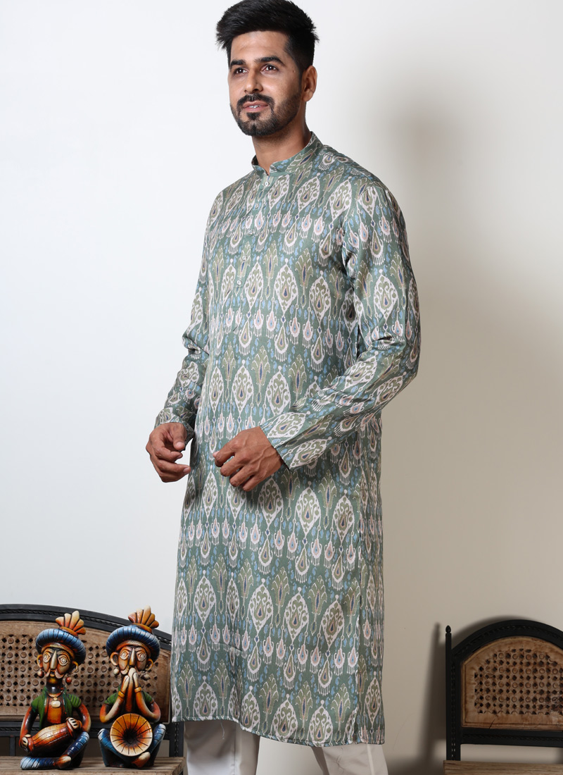 Mehandi & Olive Color Cotton Printed Kurta For Navratri Nights Mehandi & Olive Color Cotton Printed Kurta For Navratri Nights