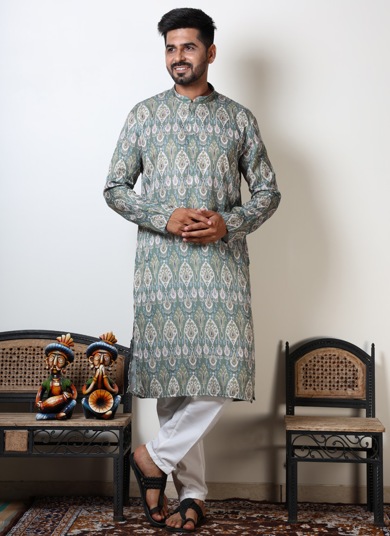 Mehandi & Olive Color Cotton Printed Kurta For Navratri Nights Mehandi & Olive Color Cotton Printed Kurta For Navratri Nights