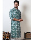 Slate Grey Vantara Print Gujarati Garba Kurta For Mens