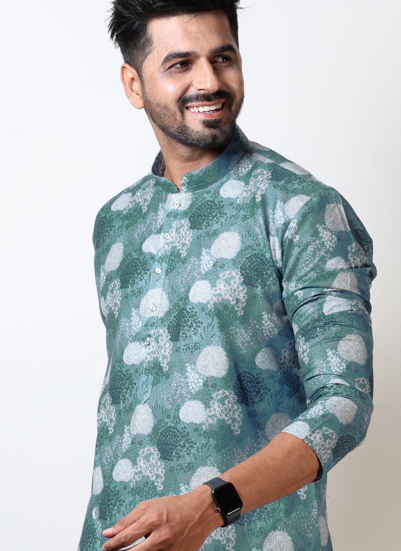 Slate Grey Vantara Print Gujarati Garba Kurta For Mens Slate Grey Vantara Print Gujarati Garba Kurta For Mens