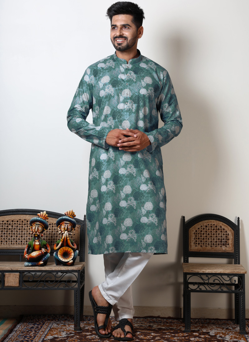 Slate Grey Vantara Print Gujarati Garba Kurta For Mens Slate Grey Vantara Print Gujarati Garba Kurta For Mens
