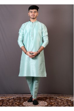 Pista Green Art Silk Festival Wear Kafni Pajama