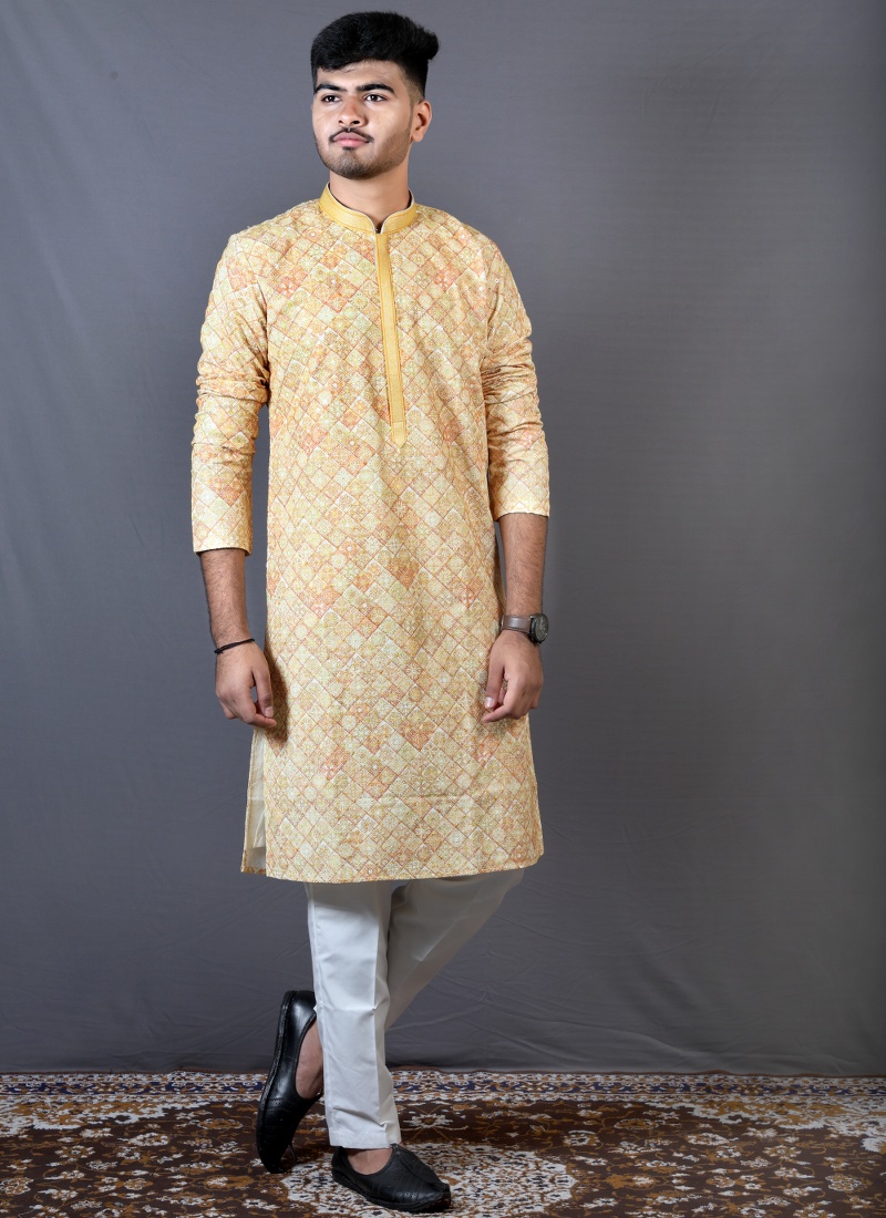 Yellow Lakhnavi Party Wear Kafni Pajama Yellow Lakhnavi Party Wear Kafni Pajama