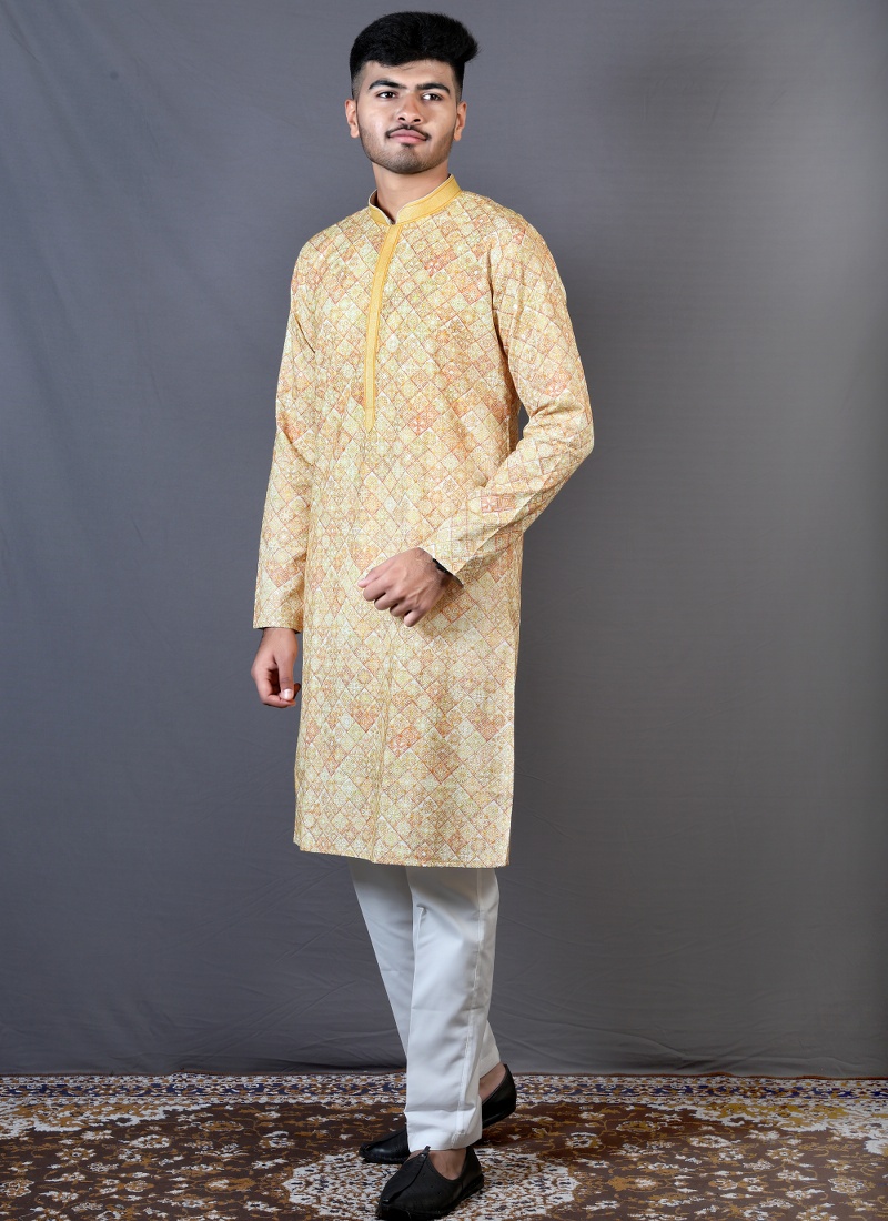 Yellow Lakhnavi Party Wear Kafni Pajama Yellow Lakhnavi Party Wear Kafni Pajama