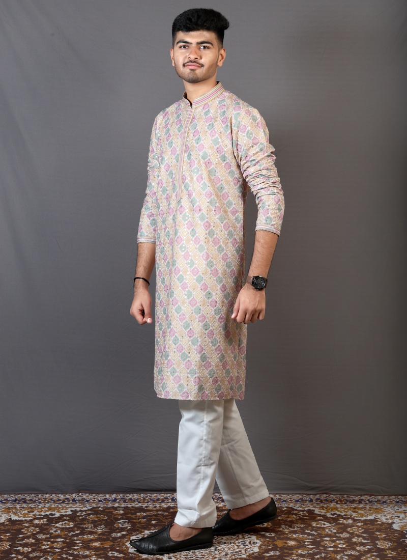 Multicolor Lakhnavi Wedding Wear Kafni Pajama Multicolor Lakhnavi Wedding Wear Kafni Pajama