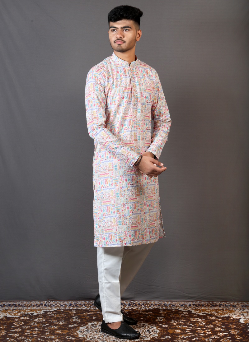Multicolor Lakhnavi Festival Wear Kafni Pajama Multicolor Lakhnavi Festival Wear Kafni Pajama